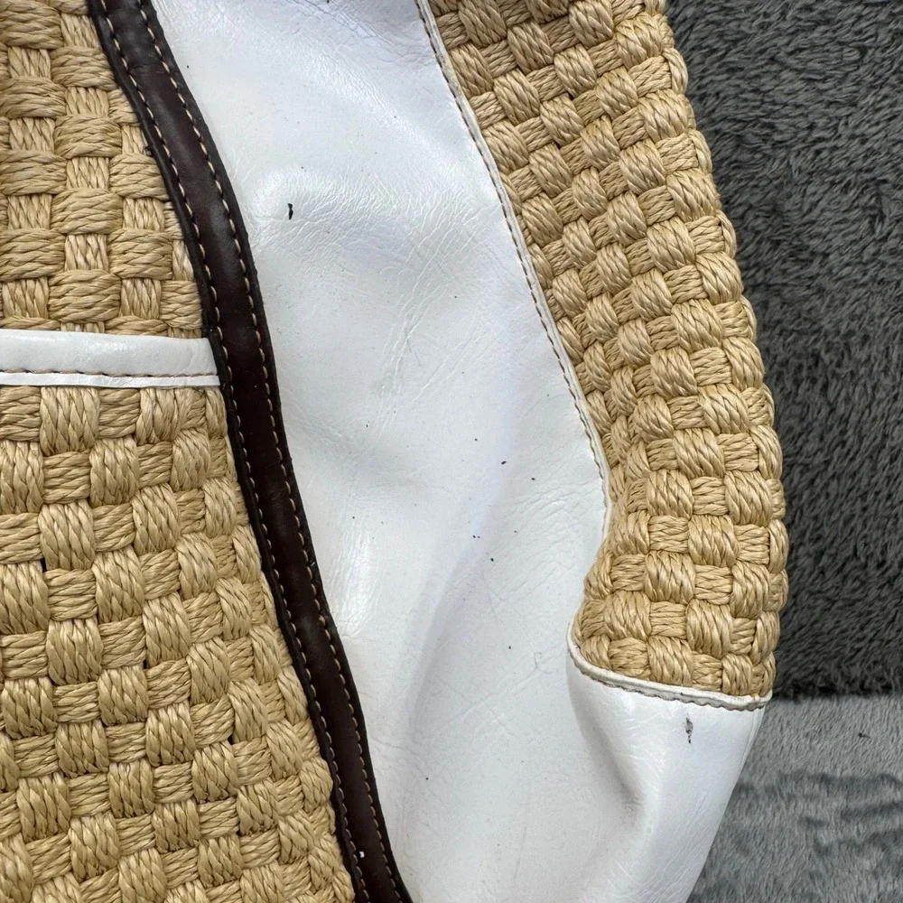 Sharif Studio Straw Hobo‎ Bag Women Large White Beige Good Woven Grommet Tote